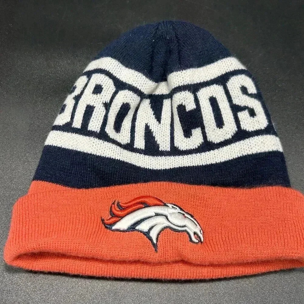 Denver Broncos Beanie Unisex One Size Blue Orange Stretchy Pull On NFL Team
